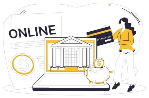 Online banking. The currency future flows effortlessly through conduits onl.. Illustrazione stock
