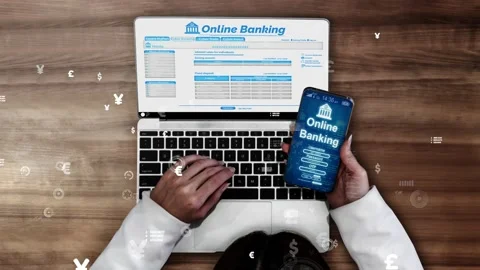 Online Banking for Digital Money Technology Conceptual Stock-Footage 163671873
