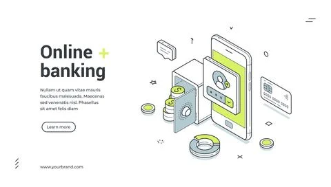 Online banking digital wallet mobile application isometric web banner design  스톡 일러스트
