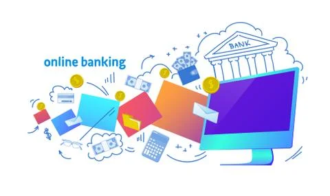 Online banking internet electronic payment horizontal banner computer virtual Illustrazione stock