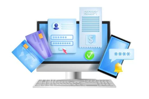Online banking, internet payment, web wallet vector concept, computer screen Illustrazione stock