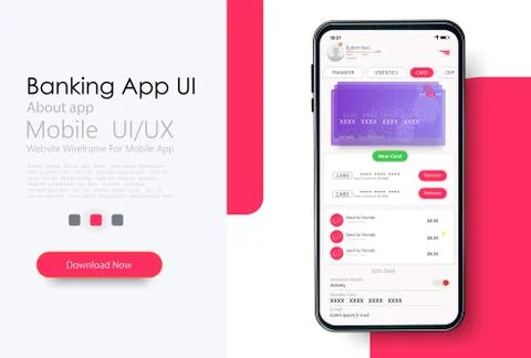 Online Banking Mobile Apps UI, UX, GUI set with wallet, shopping, my Account, Stock Illustration