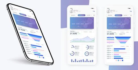Online Banking Mobile Apps UI, UX, GUI set with wallet, shopping, my Account, Stock Illustration