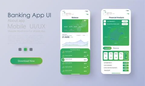 Online Banking Mobile Apps UI, UX, GUI set with wallet, shopping, my Account, Stock Illustration