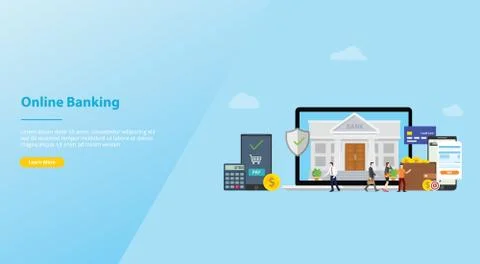 Online banking mobile payment technology concept with team people and money f Stock Illustration
