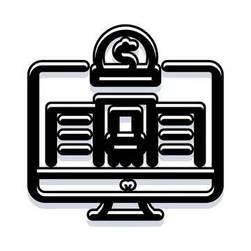 Online banking platform showing building and currency symbol Ilustración de archivo