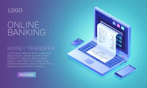 Online banking service concept, check from laptop screen, internet payment Stock Illustration