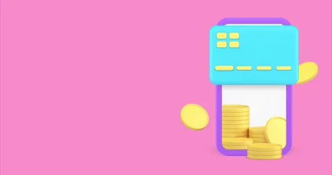 Online banking smartphone application card with coin cashback 3d icon animation Stock Footage 292787243