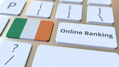 Online Banking text and flag of the Republic of Ireland on the keyboard Stock Footage 127633527