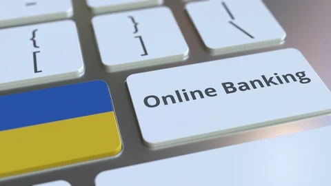 Online Banking text and flag of Ukraine on the keyboard. Internet finance Stock Footage 127634698