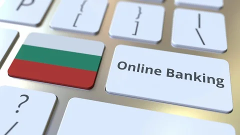 Online Banking text and flag of Bulgaria on the keyboard. Internet finance Stock Footage 127720094
