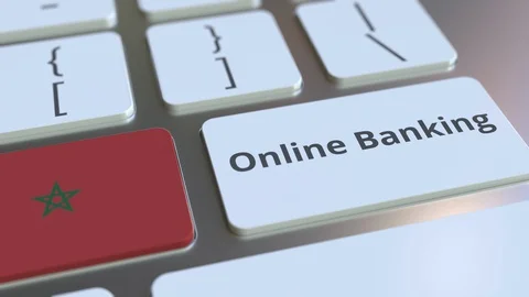Online Banking text and flag of Morocco on the keyboard. Internet finance Stock Footage 127865188