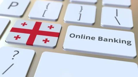 Online Banking text and flag of Georgia on the keyboard. Internet finance Stock Illustration