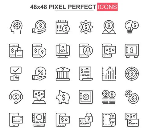 Online banking thin line icon set. Stock Illustration
