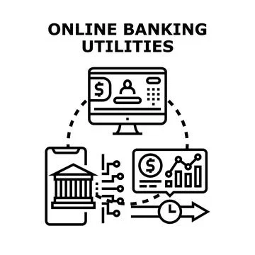 Online banking utilities connecting digital financial services Stock Illustration