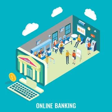 Online banking vector flat isometric illustration Illustrazione stock