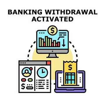 Online banking withdrawal process activating digital transaction Stock Illustration