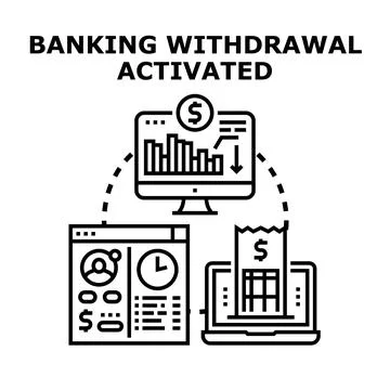 Online banking withdrawal process activating digital transaction Stock Illustration