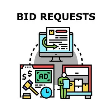 Online bid requests concept for digital auction marketing Stock Illustration