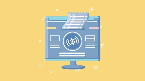 Online billing and payment process animation on computer screen with receip.. Stock Footage 334092431