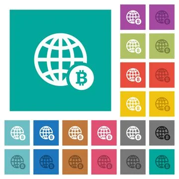 Online Bitcoin payment square flat multi colored icons Illustrazione stock