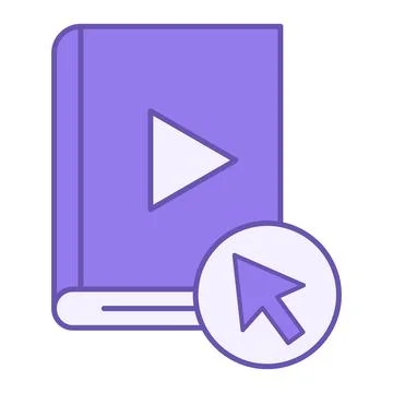 Online Book Color Icon. Vector Icon. Book, Play Sign, and Computer Mouse Cu.. Stock Illustration