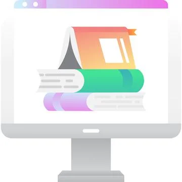 Online book on computer screen vector icon Stock Illustration