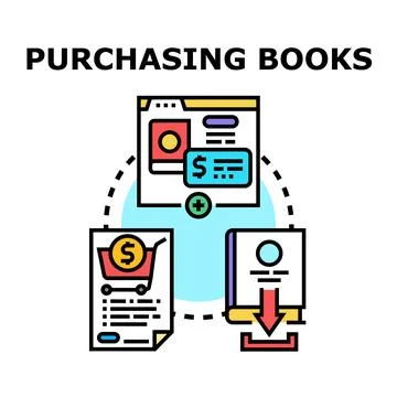 Online book purchasing and digital content downloading process Illustrazione stock