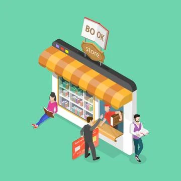Online book store isometric flat vector concept. Stockillustratie