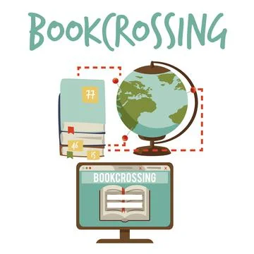 Online bookcrossing, flat vector illustration isolated on white background. 스톡 일러스트