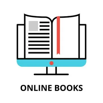 Online books icon, flat thin line vector illustration Stock Illustration