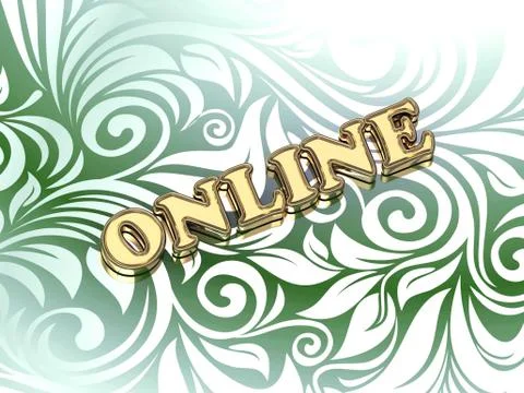 ONLINE bright color letters on nice green ornament background Stock Illustration