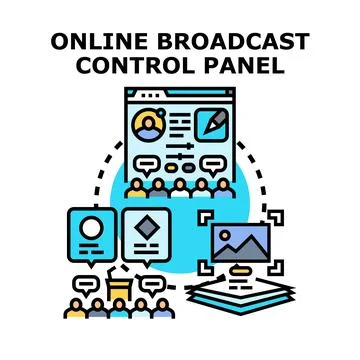 Online broadcast control panel for digital live streaming Ilustración de archivo