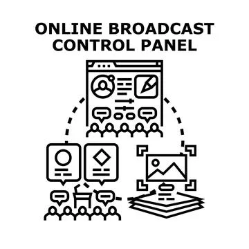 Online broadcast control panel for digital live streaming Ilustración de archivo