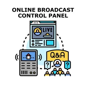 Online broadcast control panel managing live event interaction Ilustración de archivo