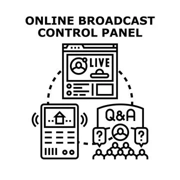 Online broadcast control panel managing live event interaction Ilustración de archivo