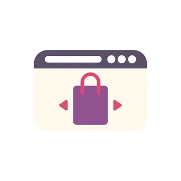 Online browser window showing shopping bag icon for e commerce 스톡 일러스트