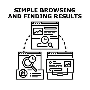 Online browsing finding search results on web pages Stock Illustration