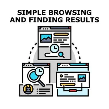 Online browsing finding search results on web pages Stock Illustration
