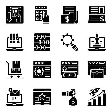 Online Business and Analytics Solid Icons Stock-Illustration