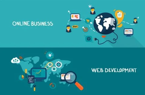 Online business and web development Stock Illustration