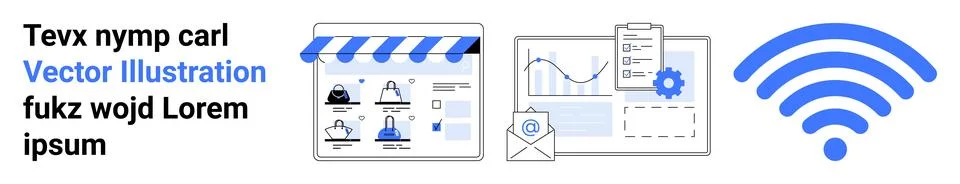 Online business, e-commerce, data visualization, internet services, wireless  库存插图