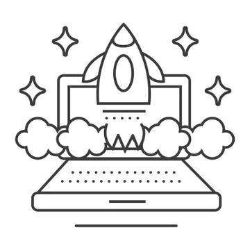 Online business launch vector line icon, sign, illustration on white backgrou Stock Illustration