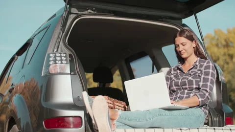 Online business, Remote learning, Wi-fi technology, Woman traveler Stock Footage 139718747