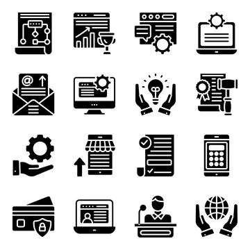 Online Business Solid Icons Pack Stock Illustration