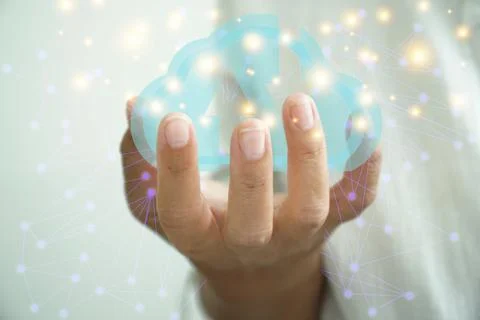 Online business technology cloud computing concept. Business woman holding ic Stock Photos