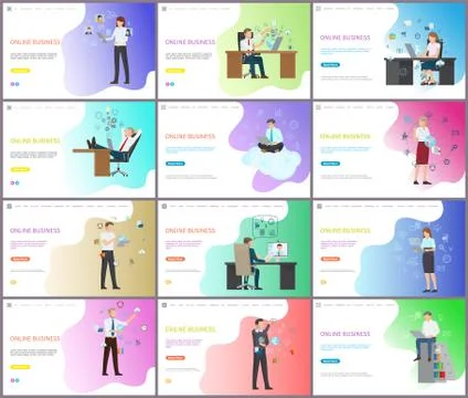 Online Business, Workers Working with Laptops イラスト素材