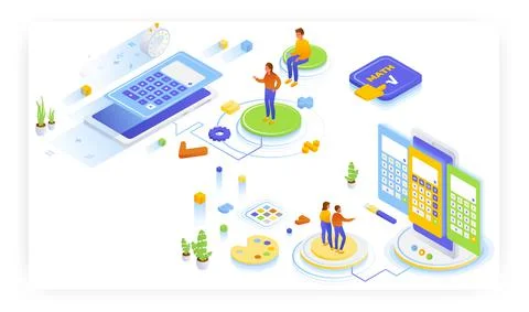 Online calculators and math apps design, vector isometric illustration. The Stock Illustration