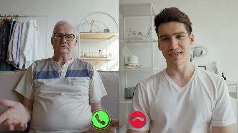 Online call between generations exploring emotions and connection Stock Footage 305518283