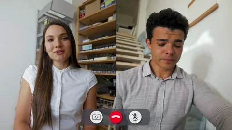 Online call with a bored man and a woman Stock Footage 326950059